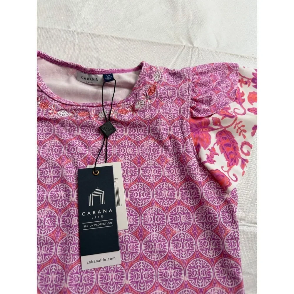 NWT Cabana Life Pink Amelia Island Ruffle Rash Guard Top Size 10 New